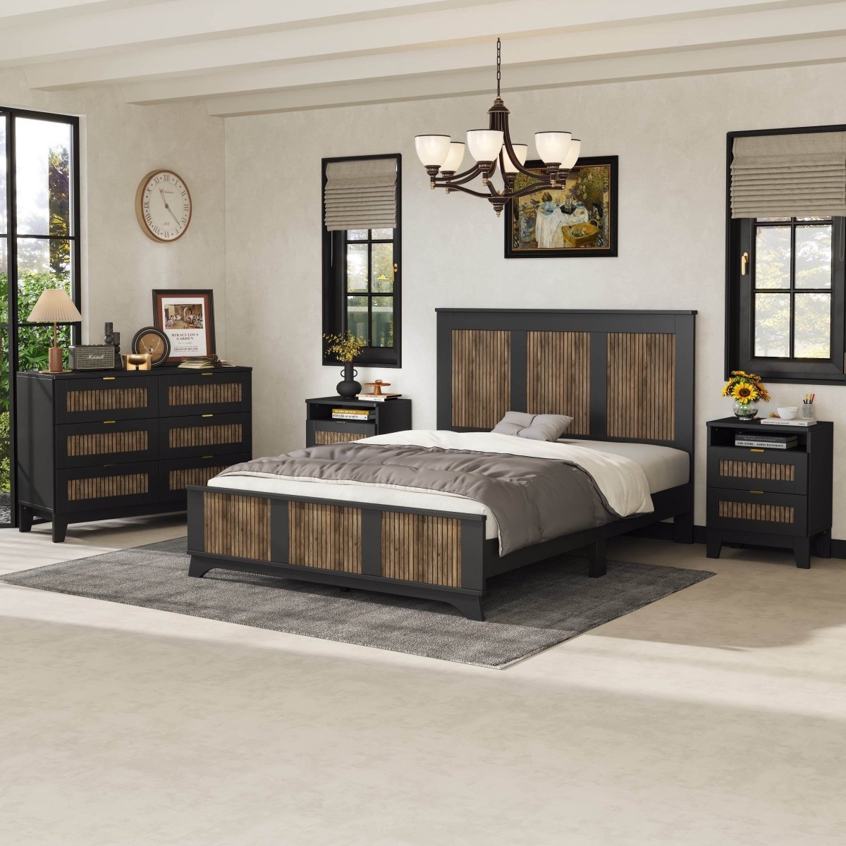 4-Piece Farmhouse Platform Bed Set With Storage - Omega Lifestyles
