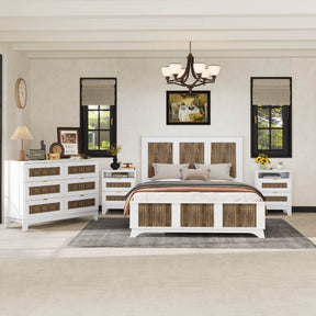 4-Piece White Farmhouse Platform Bed Set With Storage - Omega Lifestyles