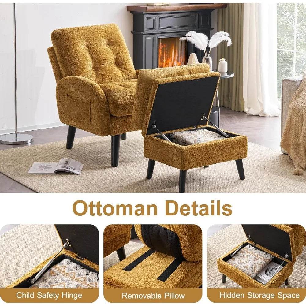 Adjustable Backrest Chenille Fabric Accent Chair With Ottoman - Omega Lifestyles