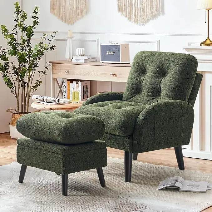 Adjustable Backrest Chenille Fabric Accent Chair With Ottoman - Omega Lifestyles