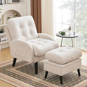 Adjustable Backrest Chenille Fabric Accent Chair With Ottoman - Omega Lifestyles