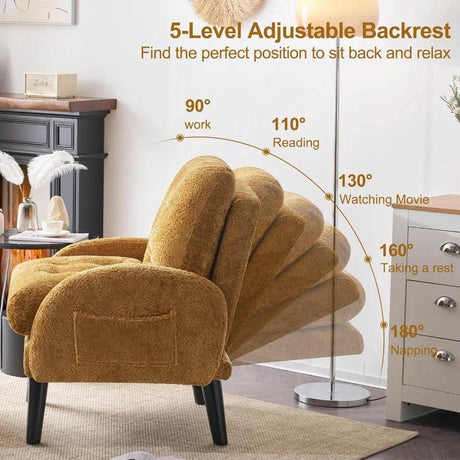 Adjustable Backrest Chenille Fabric Accent Chair With Ottoman - Omega Lifestyles