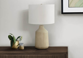 Contemporary Beige Concrete Table Lamp With Ivory Shade - Omega Lifestyles