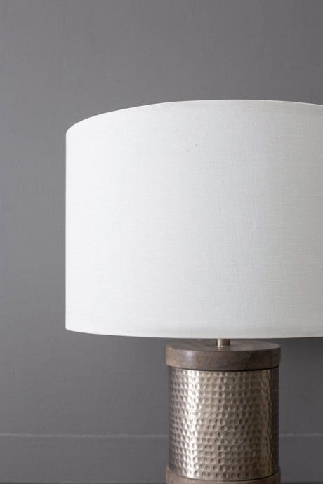 Hammered Iron Mango Wood Fabric Drum Table Lamp - Sleep Galleria