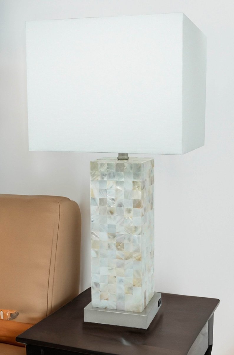 Modern Chrome Mosaic Pattern Table Lamp With Diffused Light - Omega Lifestyles
