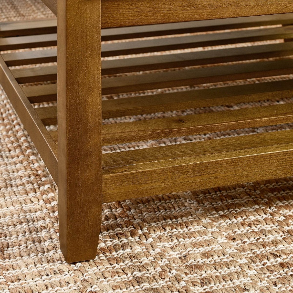 Tufted Linen Square Ottoman With Beech Wood Shelf - Omega Lifestyles