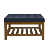 Tufted Linen Square Ottoman With Beech Wood Shelf - Omega Lifestyles