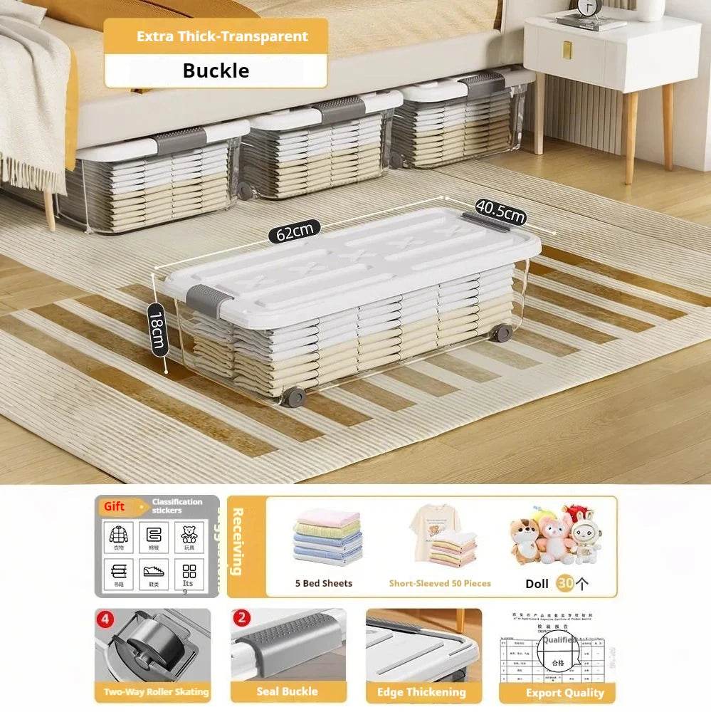 Underbed Organizer Plastic Multi-Layer Bed Under-Storage Box Extra-Large Capacity Bin With Wheels For Clothes, Quilts, Toys - Omega Lifestyles