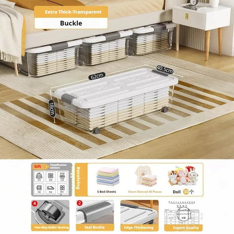 Underbed Organizer Plastic Multi-Layer Bed Under-Storage Box Extra-Large Capacity Bin With Wheels For Clothes, Quilts, Toys - Omega Lifestyles