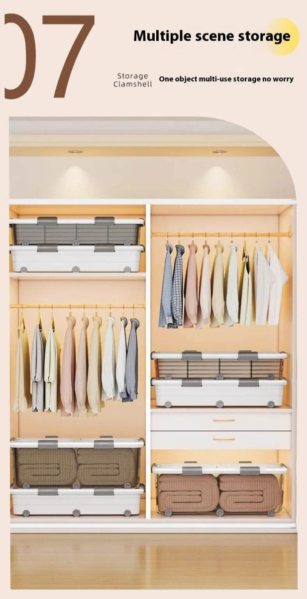 Underbed Organizer Plastic Multi-Layer Bed Under-Storage Box Extra-Large Capacity Bin With Wheels For Clothes, Quilts, Toys - Omega Lifestyles