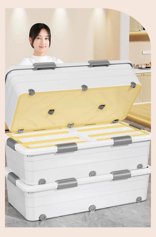 Underbed Organizer Plastic Multi-Layer Bed Under-Storage Box Extra-Large Capacity Bin With Wheels For Clothes, Quilts, Toys - Omega Lifestyles