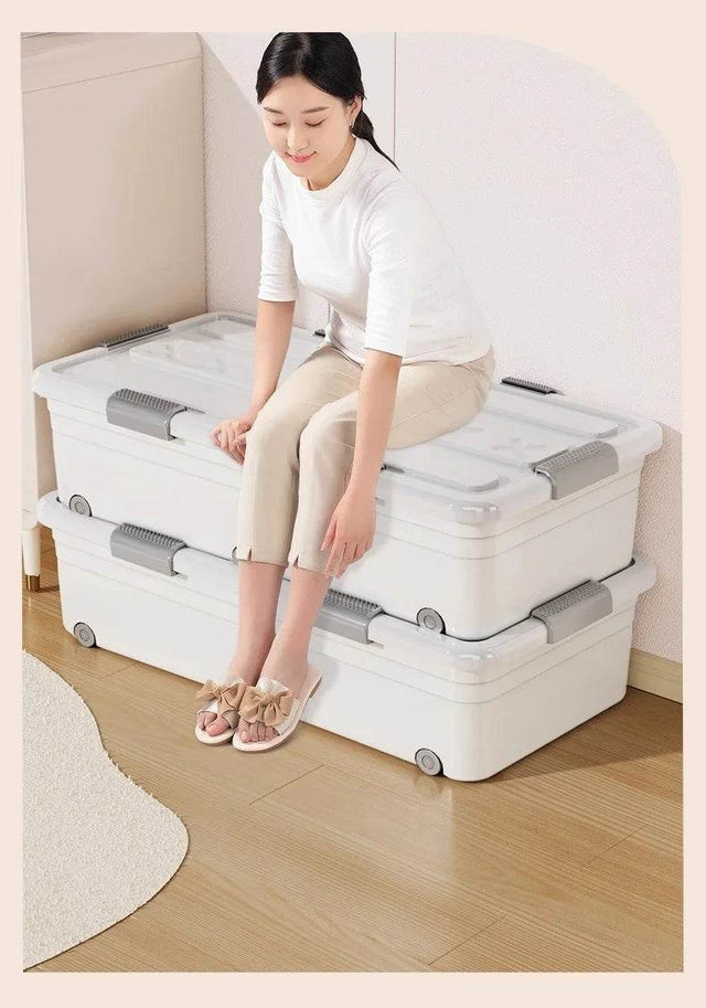 Underbed Organizer Plastic Multi-Layer Bed Under-Storage Box Extra-Large Capacity Bin With Wheels For Clothes, Quilts, Toys - Omega Lifestyles