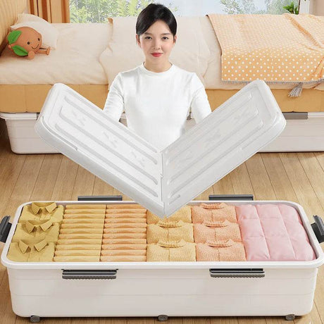 Underbed Organizer Plastic Multi-Layer Bed Under-Storage Box Extra-Large Capacity Bin With Wheels For Clothes, Quilts, Toys - Omega Lifestyles
