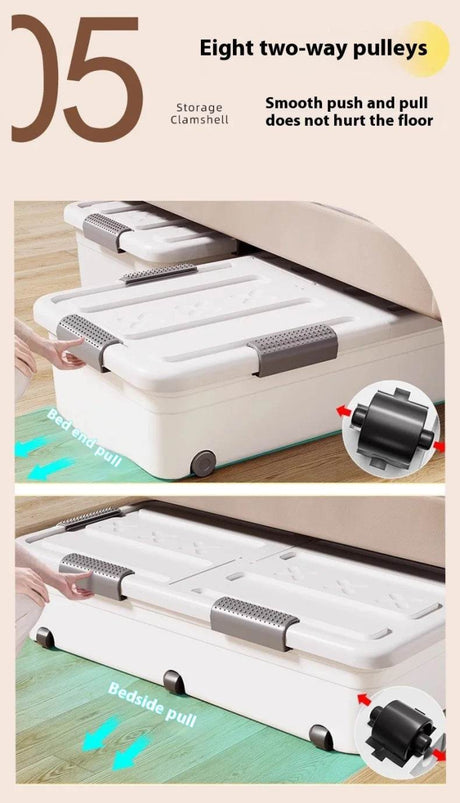 Underbed Organizer Plastic Multi-Layer Bed Under-Storage Box Extra-Large Capacity Bin With Wheels For Clothes, Quilts, Toys - Omega Lifestyles