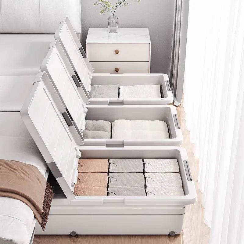 Underbed Organizer Plastic Multi-Layer Bed Under-Storage Box Extra-Large Capacity Bin With Wheels For Clothes, Quilts, Toys - Omega Lifestyles