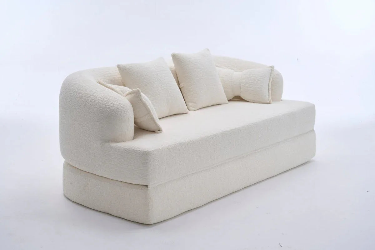 2-in-1 Foldable Chenille Fabric Sofa Bed With Pillows - Omega Lifestyles