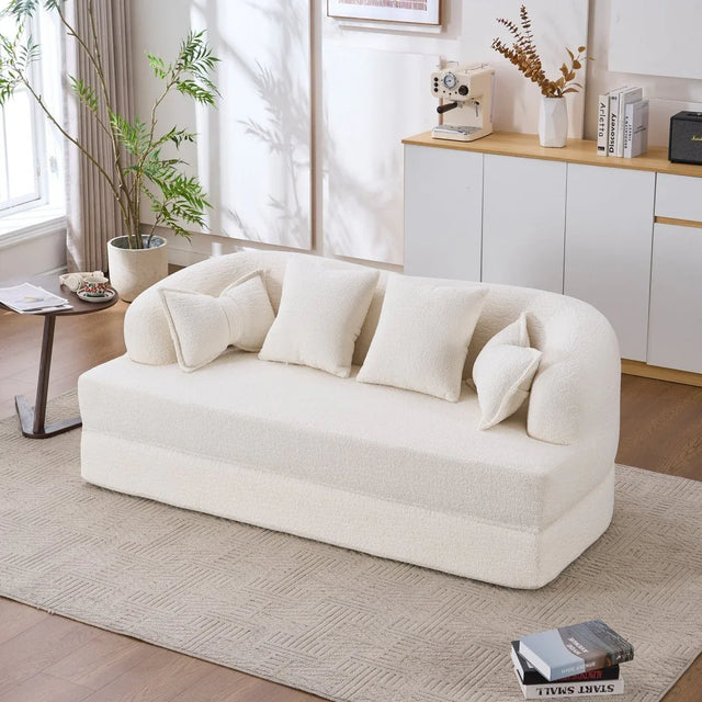 2-in-1 Foldable Chenille Fabric Sofa Bed With Pillows - Omega Lifestyles
