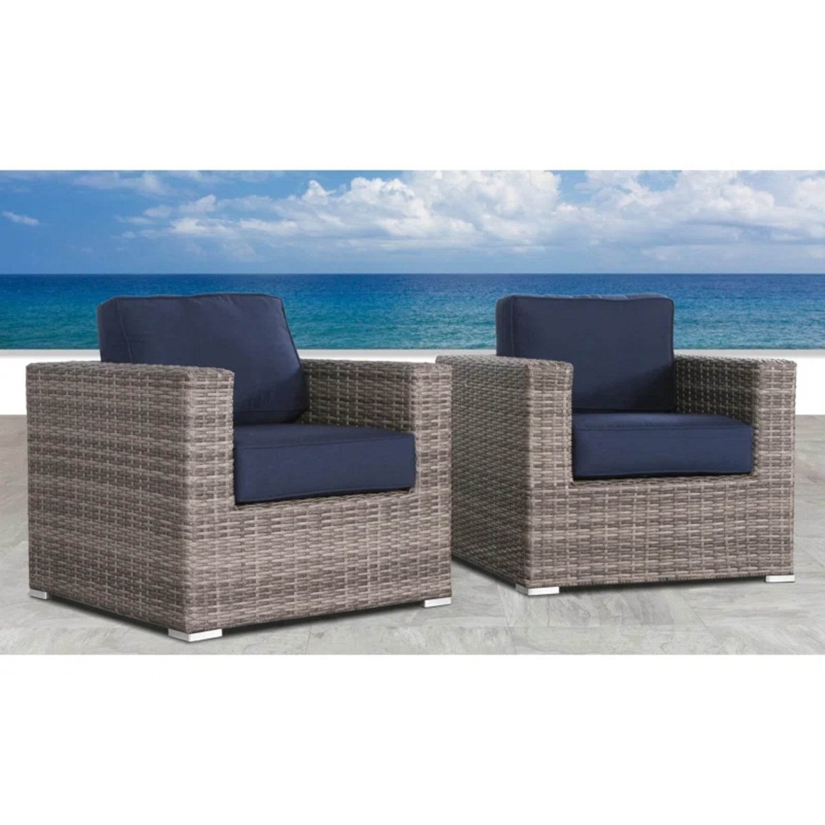 2 - Piece Outdoor Wicker Club Chair Set With Sunbrella Cushions - Restanew - Omega Lifestyles