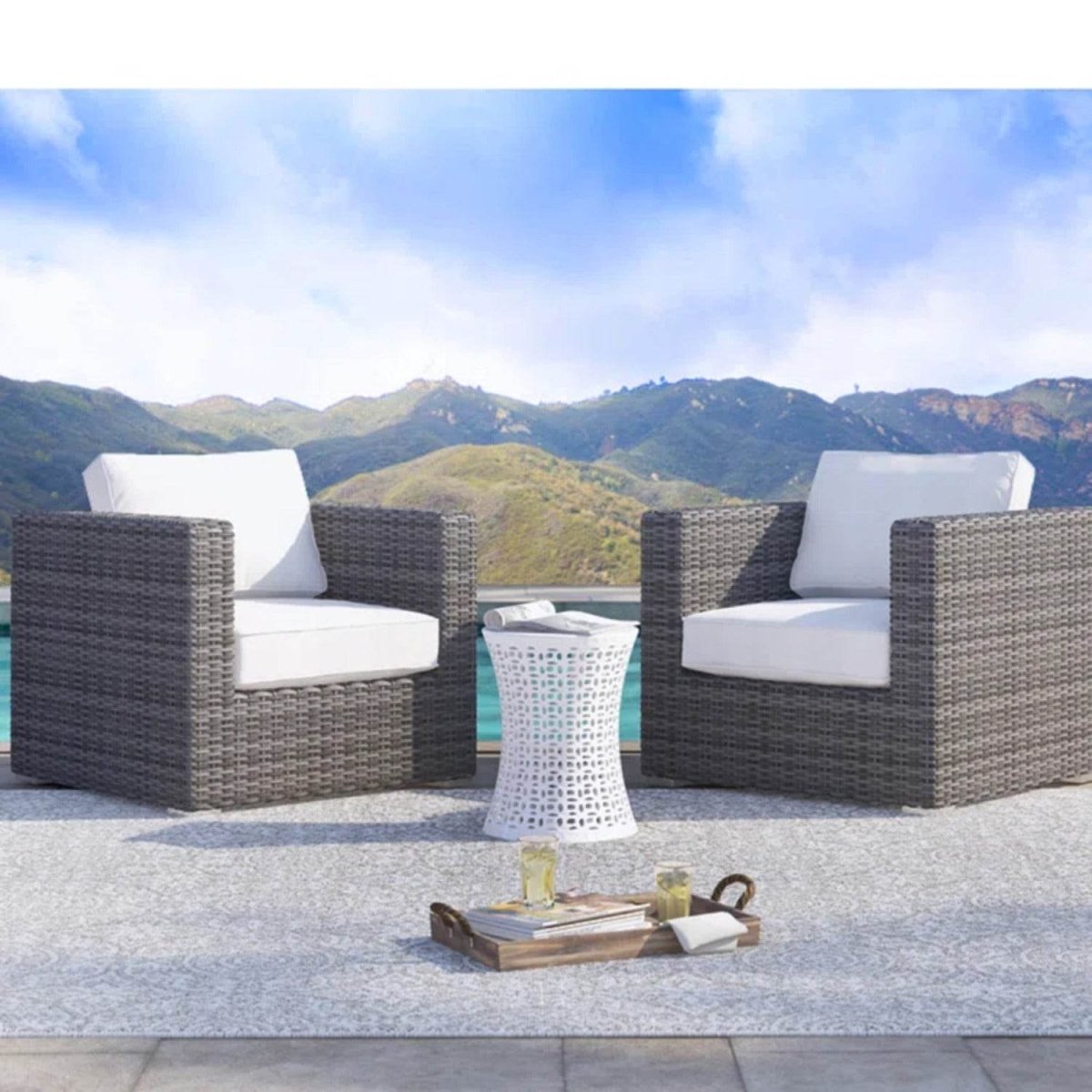 2 - Piece Outdoor Wicker Patio Club Chair Set With Cushions - Restanew - Omega Lifestyles