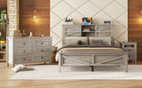 3-Piece Queen Antique Gray Farmhouse Platform Bed Set - Omega Lifestyles