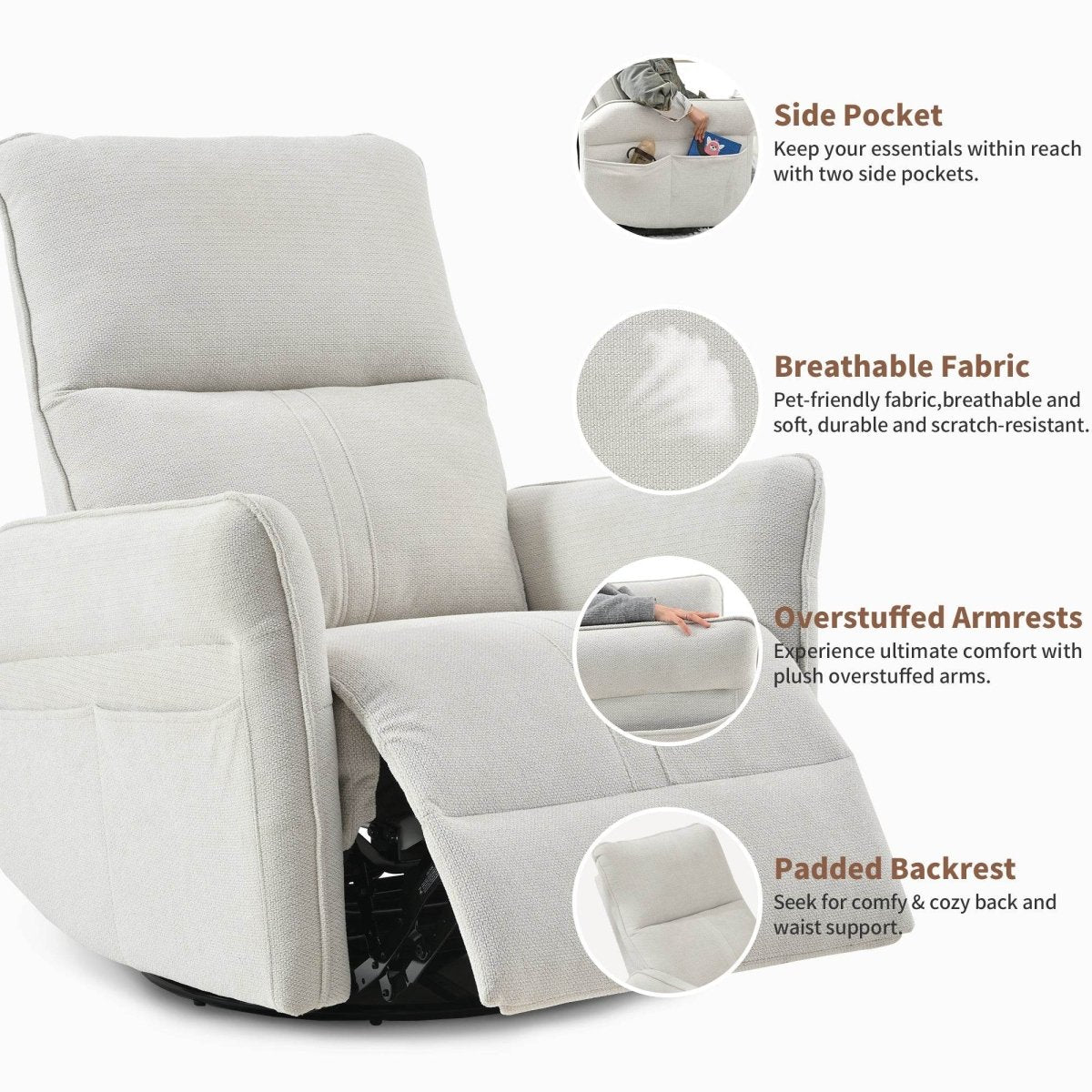 360 - Degree Swivel Rocker Recliner Chair With Footrest - Restanew - Omega Lifestyles