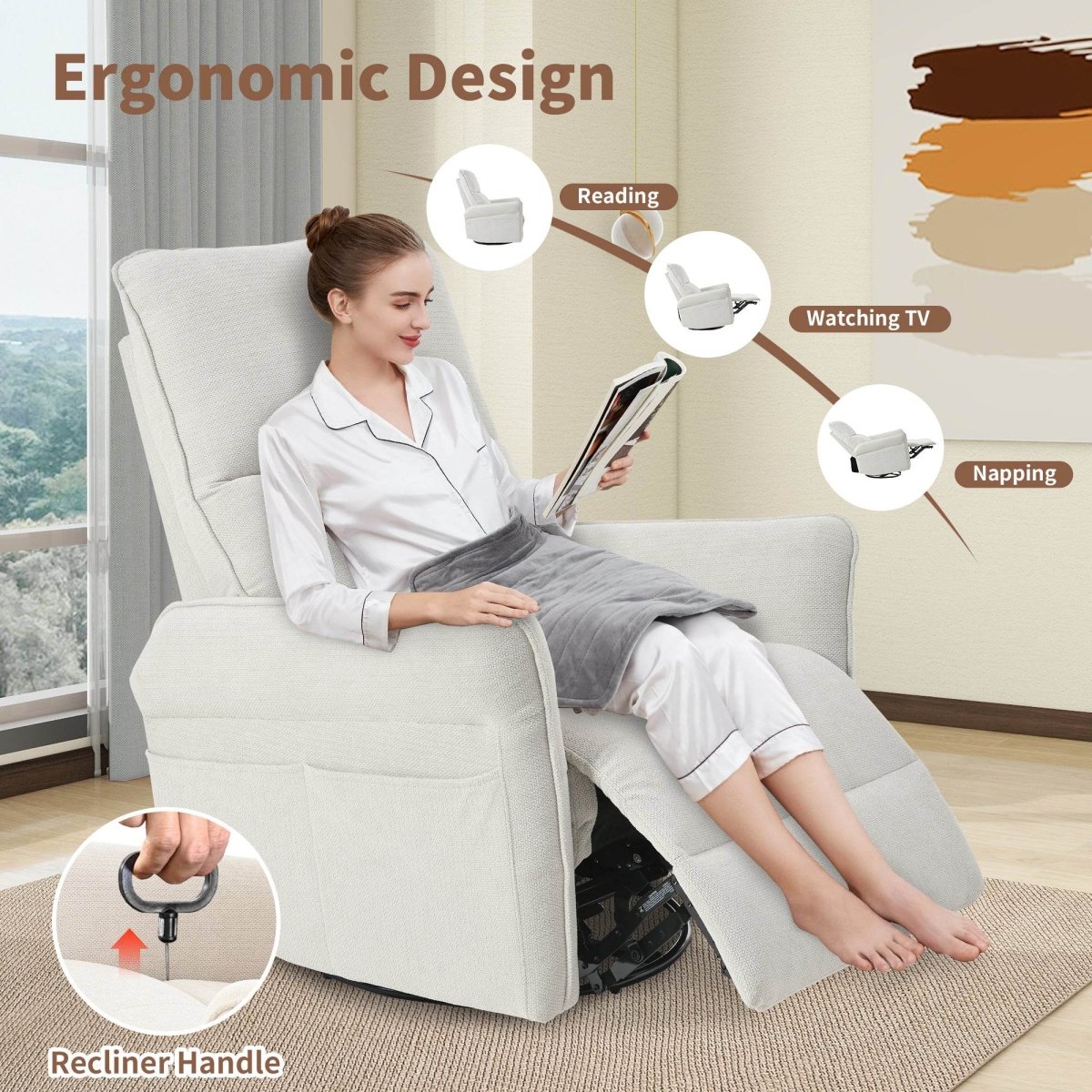 360 - Degree Swivel Rocker Recliner Chair With Footrest - Restanew - Omega Lifestyles