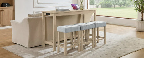 4-Piece Light Oak Solid Wood Bar Table And Stools Set - Omega Lifestyles