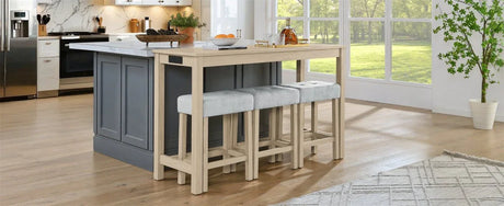 4-Piece Light Oak Solid Wood Bar Table And Stools Set - Omega Lifestyles