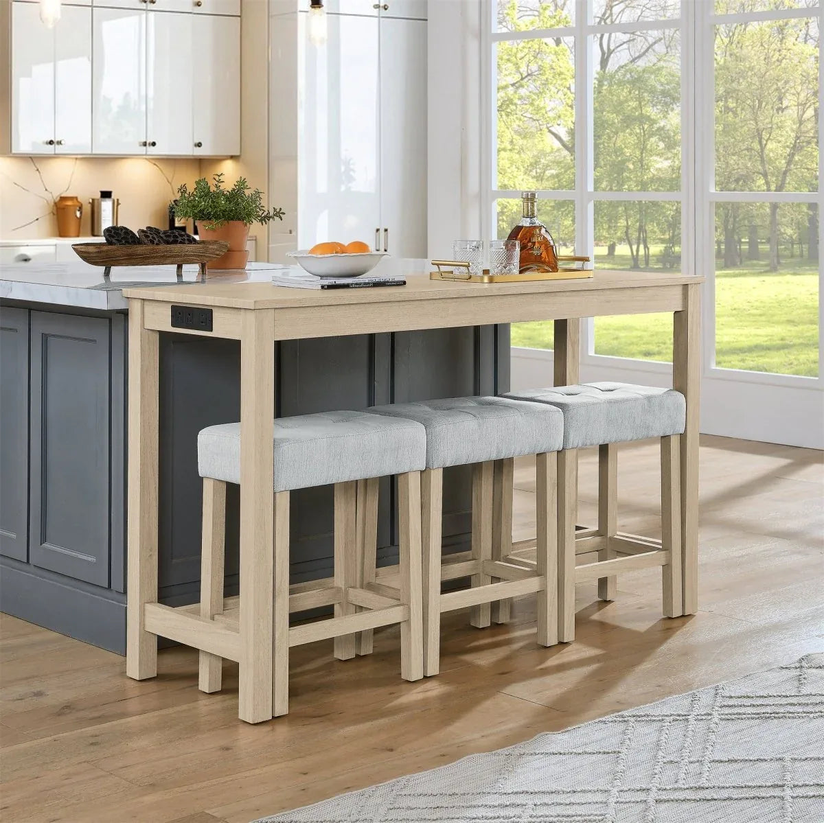 4-Piece Light Oak Solid Wood Bar Table And Stools Set - Omega Lifestyles