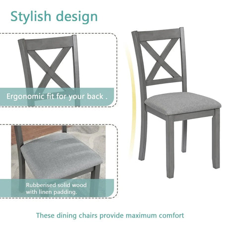 5-Piece Modern Solid Wood Grey Dining Table Set - Omega Lifestyles