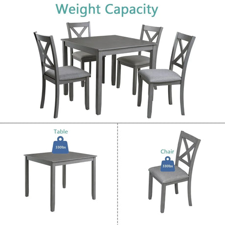 5-Piece Modern Solid Wood Grey Dining Table Set - Omega Lifestyles