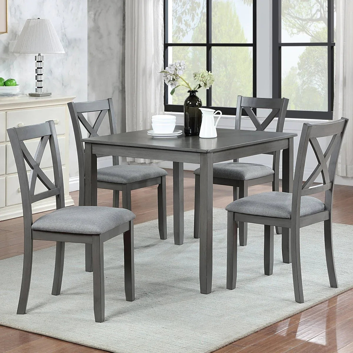 5-Piece Modern Solid Wood Grey Dining Table Set - Omega Lifestyles