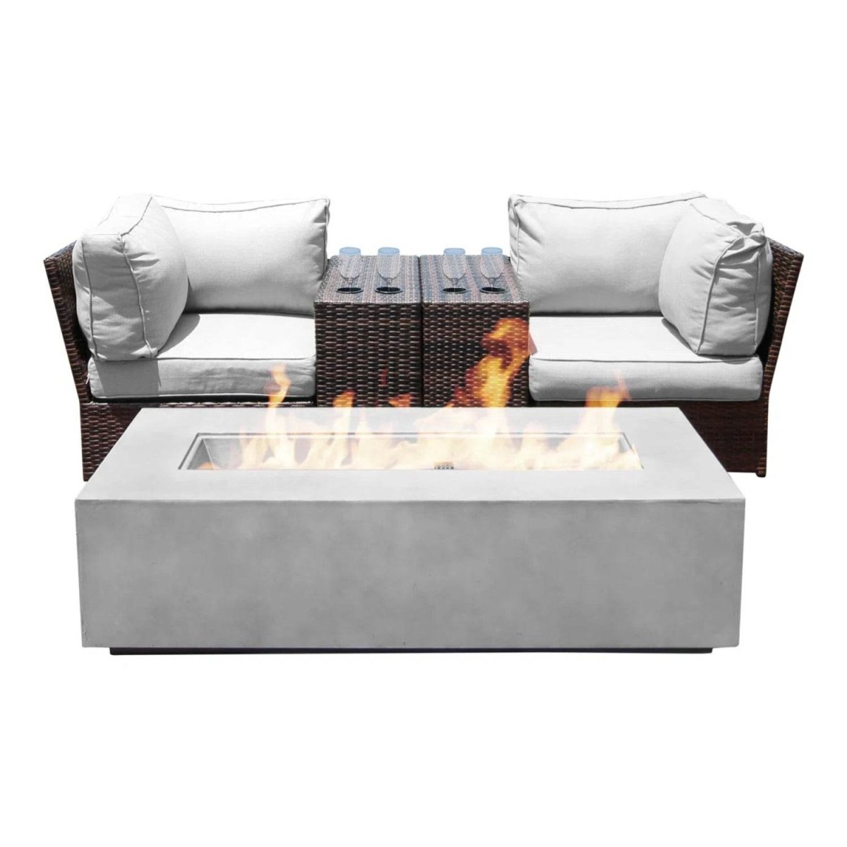 5 - Piece Pre - Built Outdoor Wicker Conversation Set With Firepit - Restanew - Omega Lifestyles