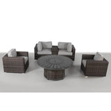 6 - Piece HDPE Wicker Outdoor Patio Seating Group With Fire Pit - Restanew - Omega Lifestyles