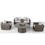 6 - Piece HDPE Wicker Outdoor Patio Seating Group With Fire Pit - Restanew - Omega Lifestyles
