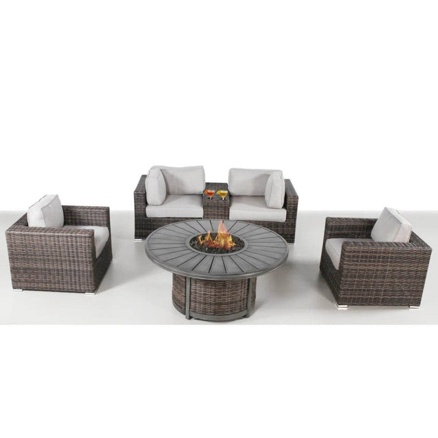 6-Piece HDPE Wicker Outdoor Patio Seating Group With Fire Pit - Omega Lifestyles
