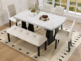 6 Piece Modern Faux Marble Dining Table Set With Bench - Omega Lifestyles