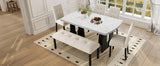 6 Piece Modern Faux Marble Dining Table Set With Bench - Omega Lifestyles