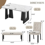 6 Piece Modern Faux Marble Dining Table Set With Bench - Omega Lifestyles