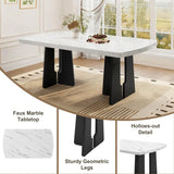 6 Piece Modern Faux Marble Dining Table Set With Bench - Omega Lifestyles