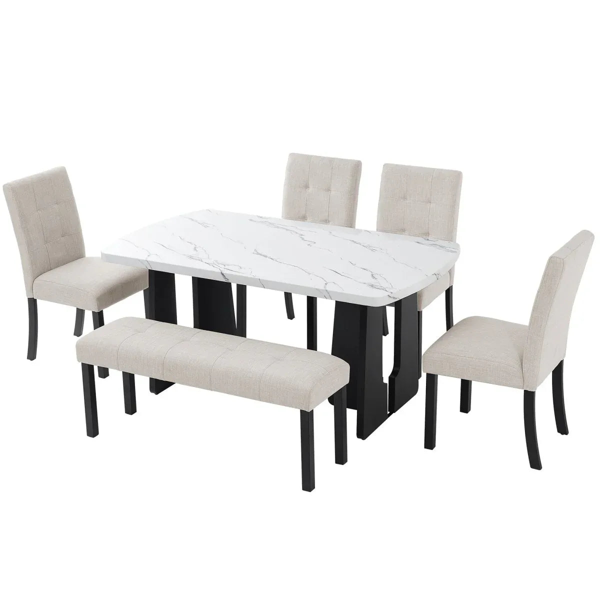 6 Piece Modern Faux Marble Dining Table Set With Bench - Omega Lifestyles