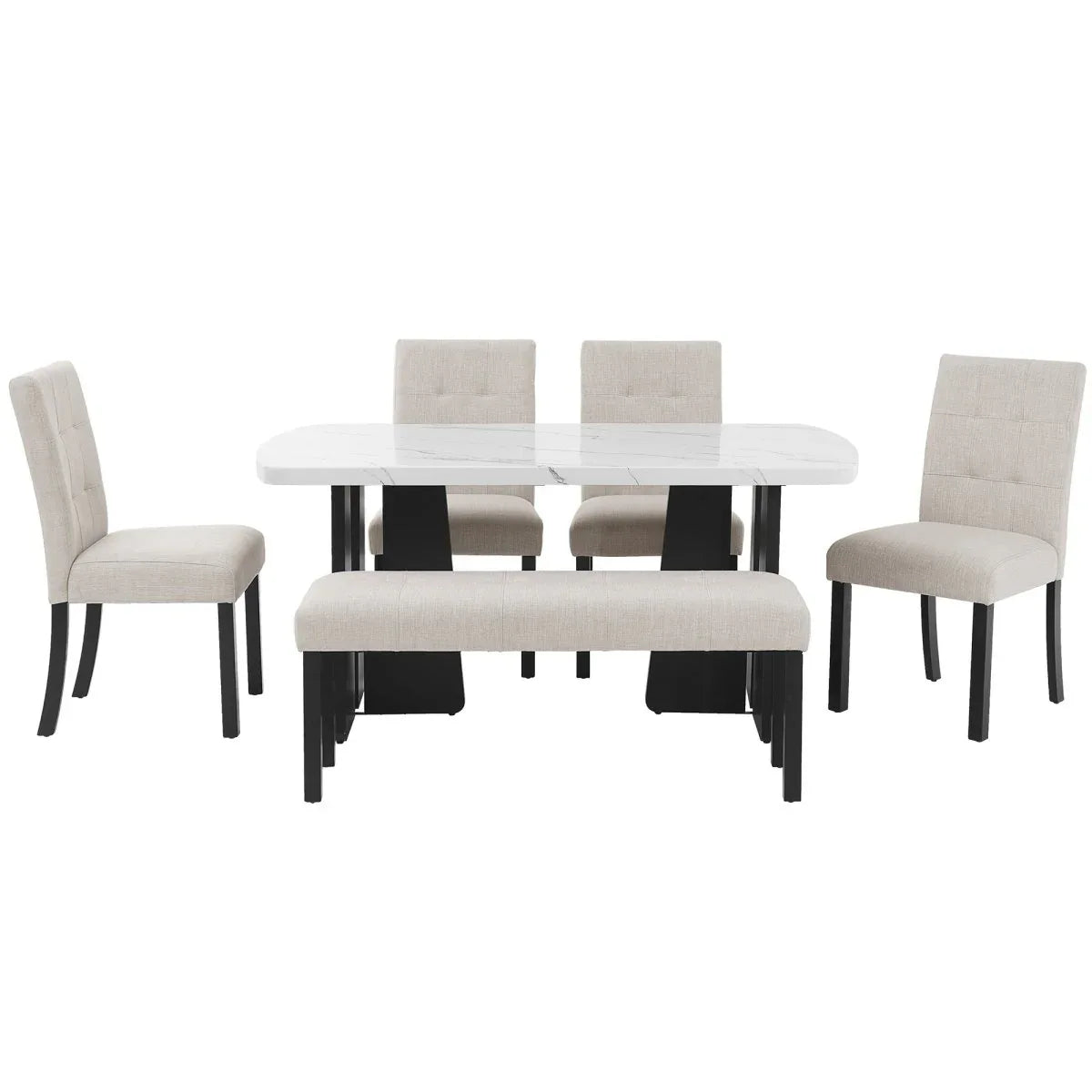 6 Piece Modern Faux Marble Dining Table Set With Bench - Omega Lifestyles