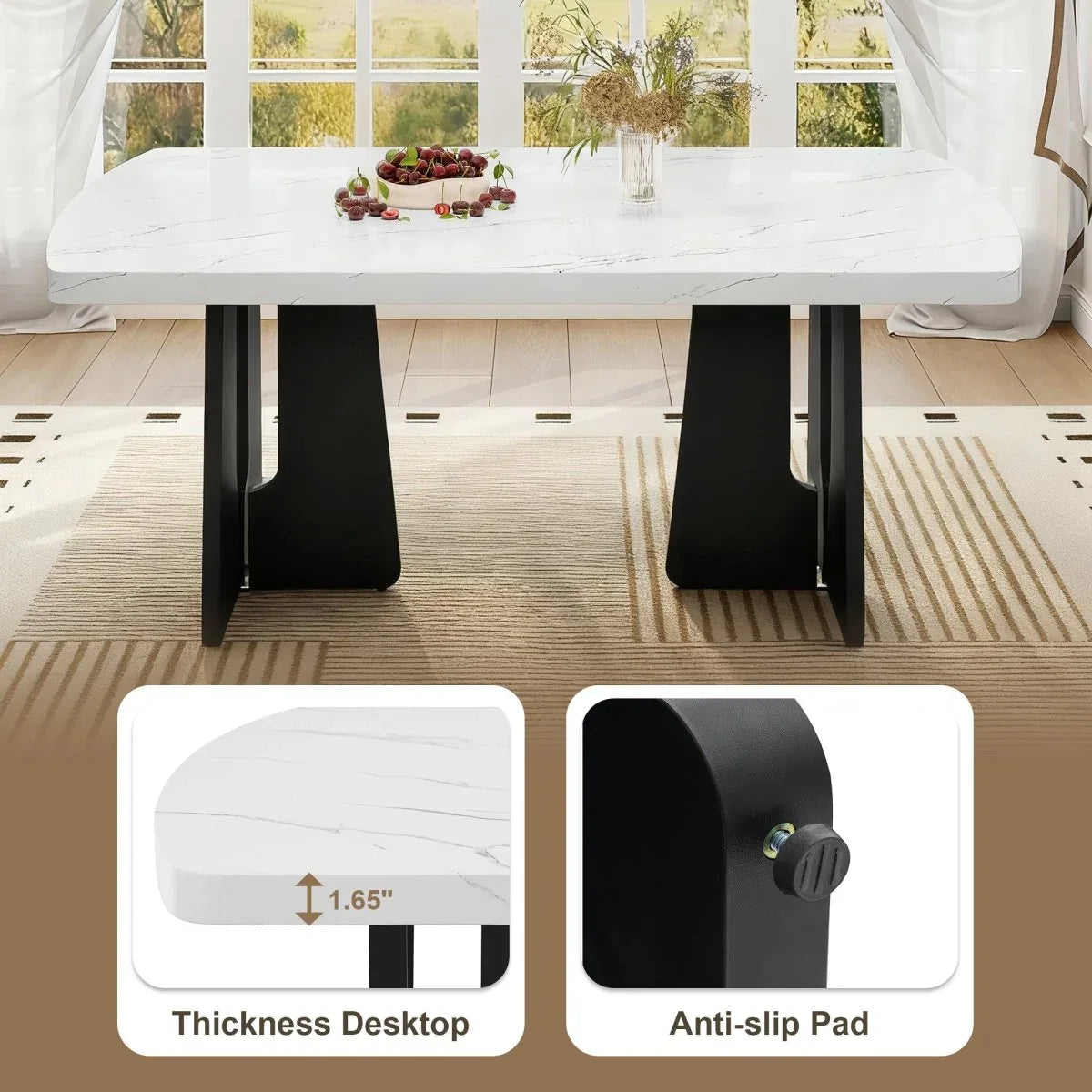 6 Piece Modern Faux Marble Dining Table Set With Bench - Omega Lifestyles