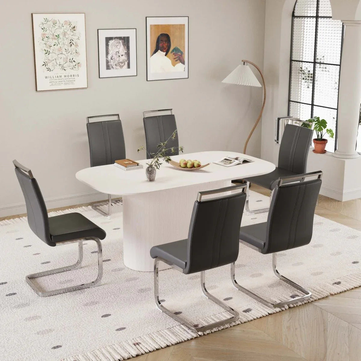 7-Piece Modern Cream MDF Dining Table And Chair Set - Omega Lifestyles
