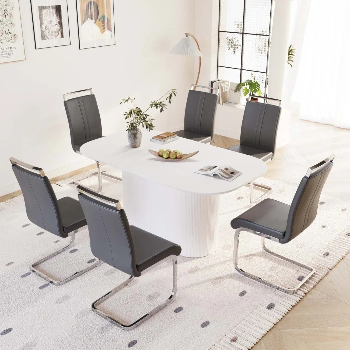 7-Piece Modern Cream MDF Dining Table And Chair Set - Omega Lifestyles