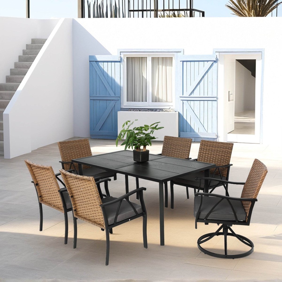 7 Piece Outdoor Wicker Patio Dining Set With Cushions - Restanew - Omega Lifestyles