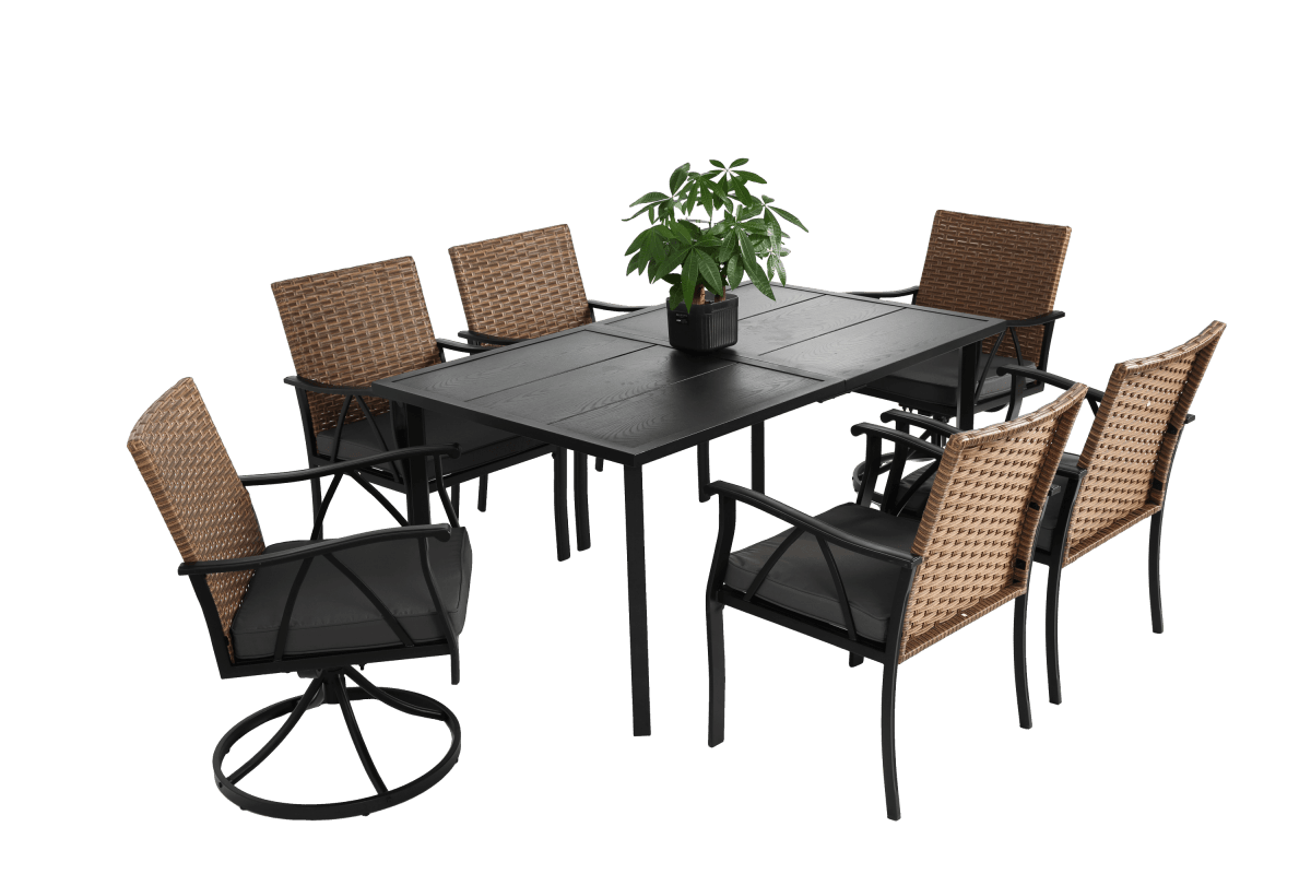 7 Piece Outdoor Wicker Patio Dining Set With Cushions - Restanew - Omega Lifestyles