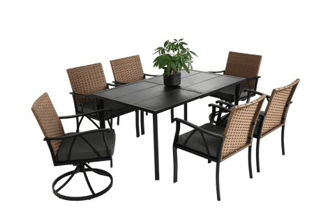 7 Piece Outdoor Wicker Patio Dining Set With Cushions - Restanew - Omega Lifestyles