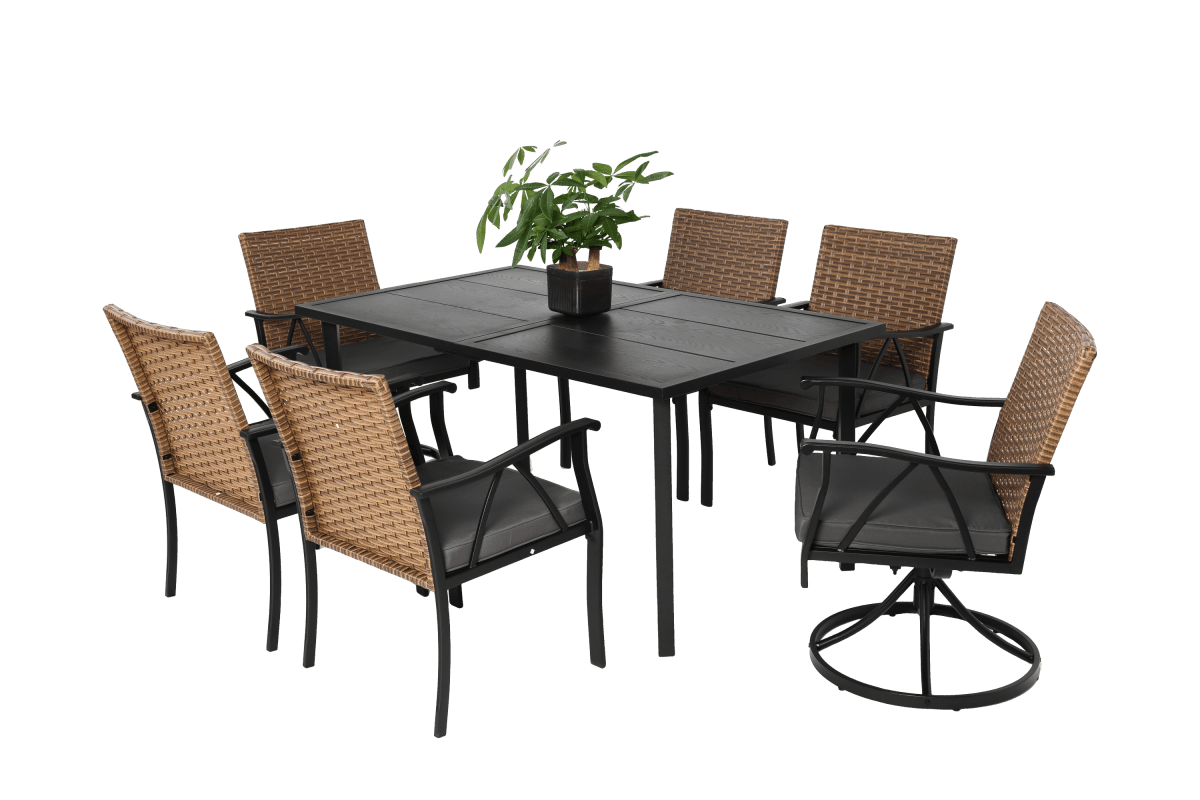 7 Piece Outdoor Wicker Patio Dining Set With Cushions - Restanew - Omega Lifestyles