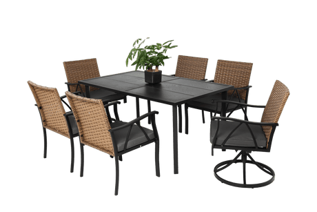 7 Piece Outdoor Wicker Patio Dining Set With Cushions - Restanew - Omega Lifestyles
